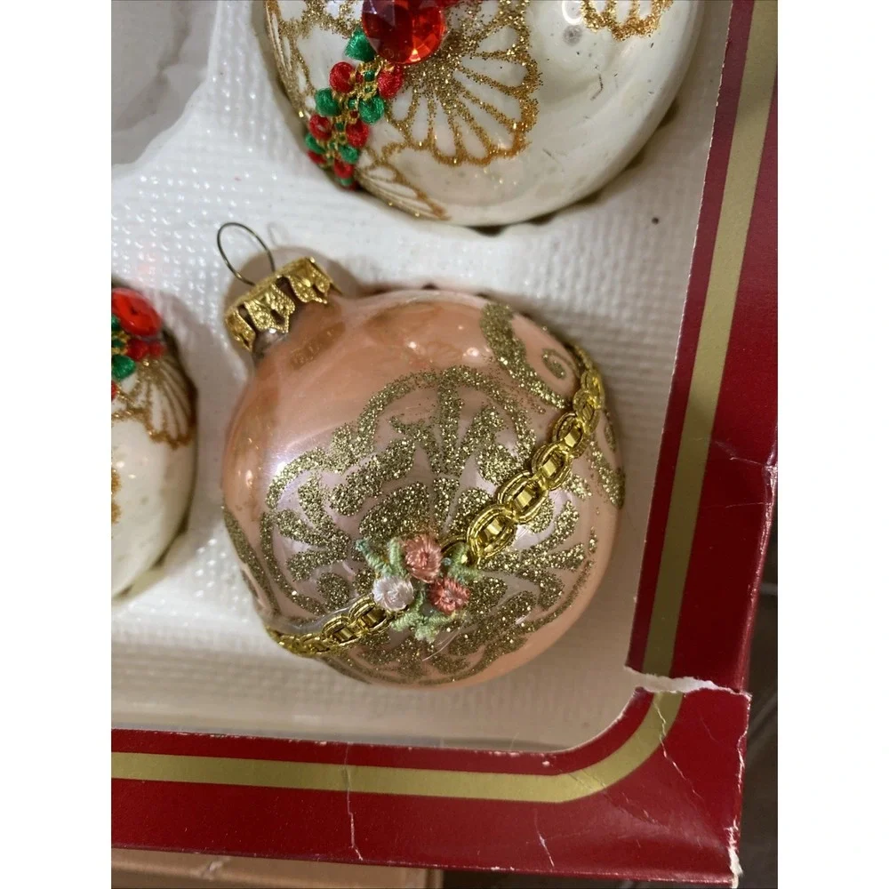 Vintage Victoria Collection Glass‎ Christmas Ornaments - Set of 3 - HEAVY WEAR